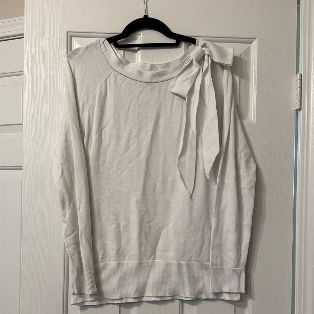 WHBM Elegant White Bow-Tie Women's Top
